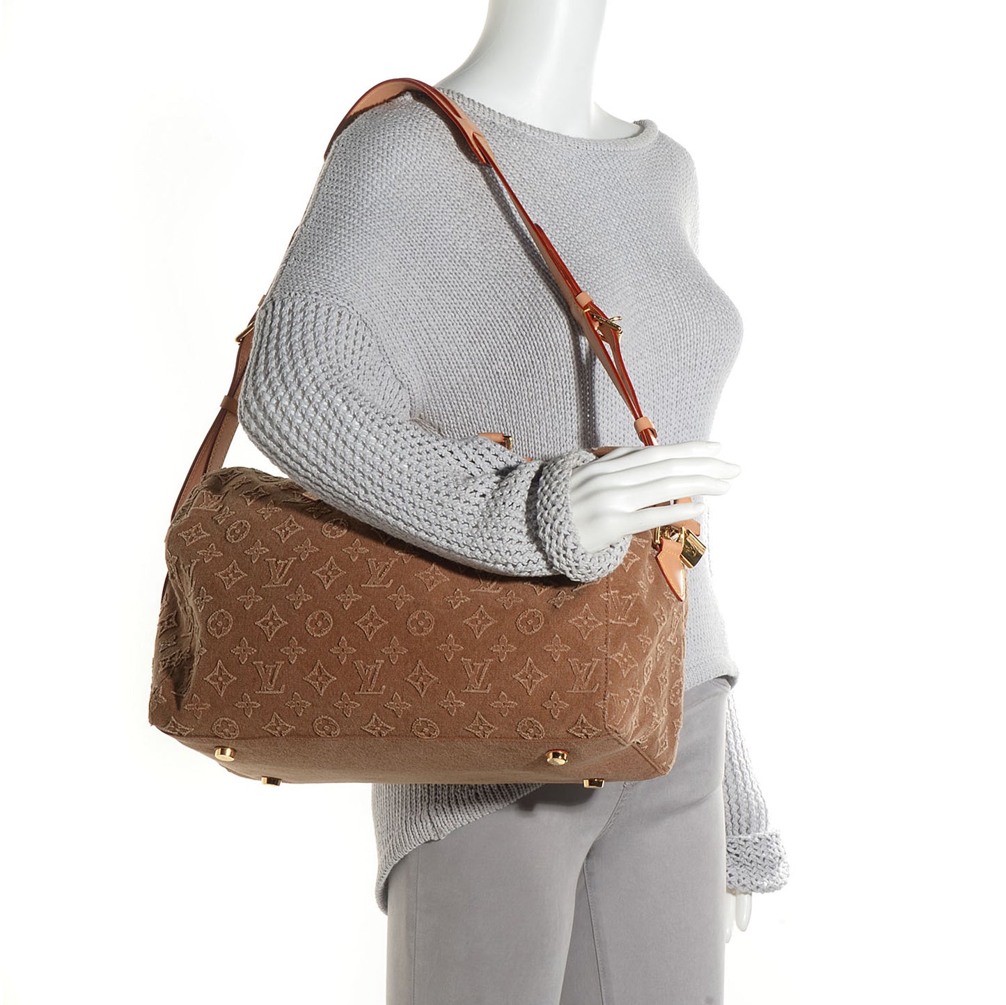 Denim Monogram Stone Speedy Bandouliere 35 Caramel