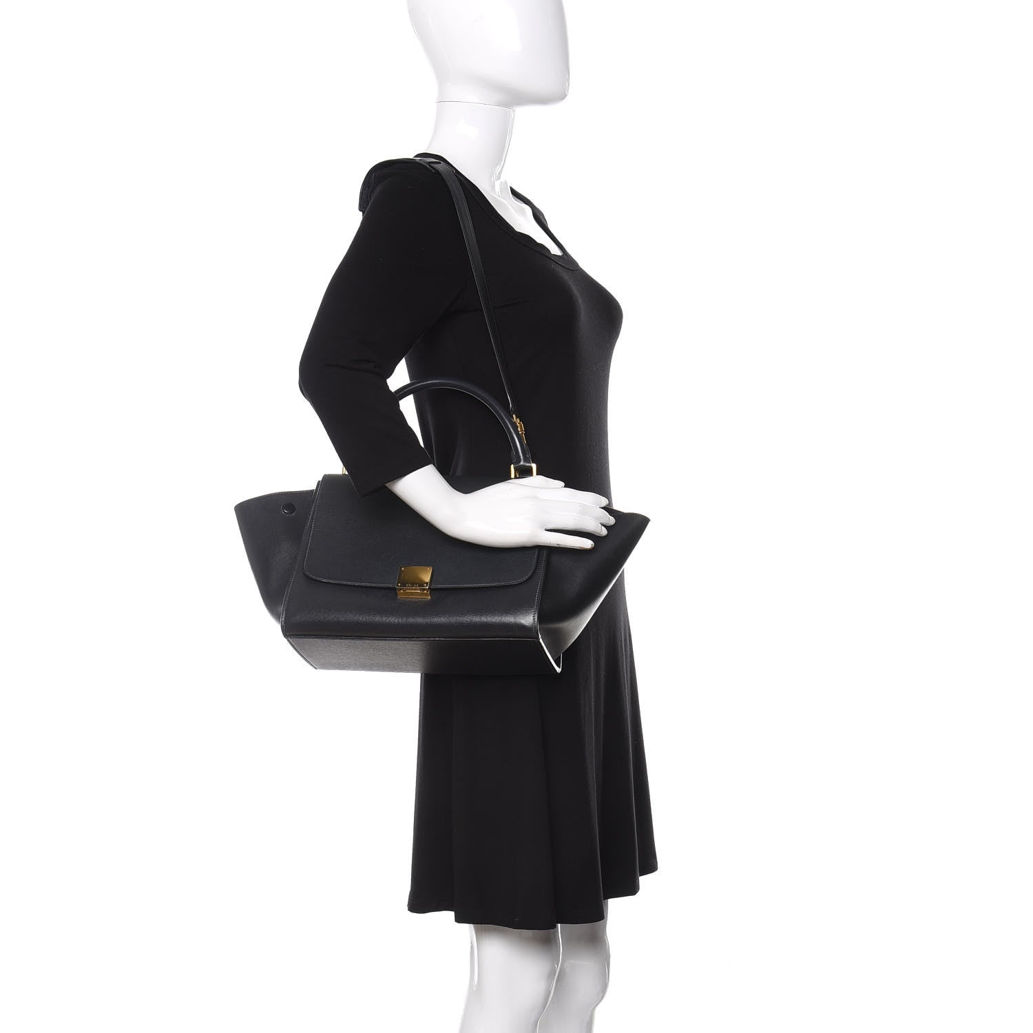 Celine Liege Calfskin Small Trapeze Black 2 of 9