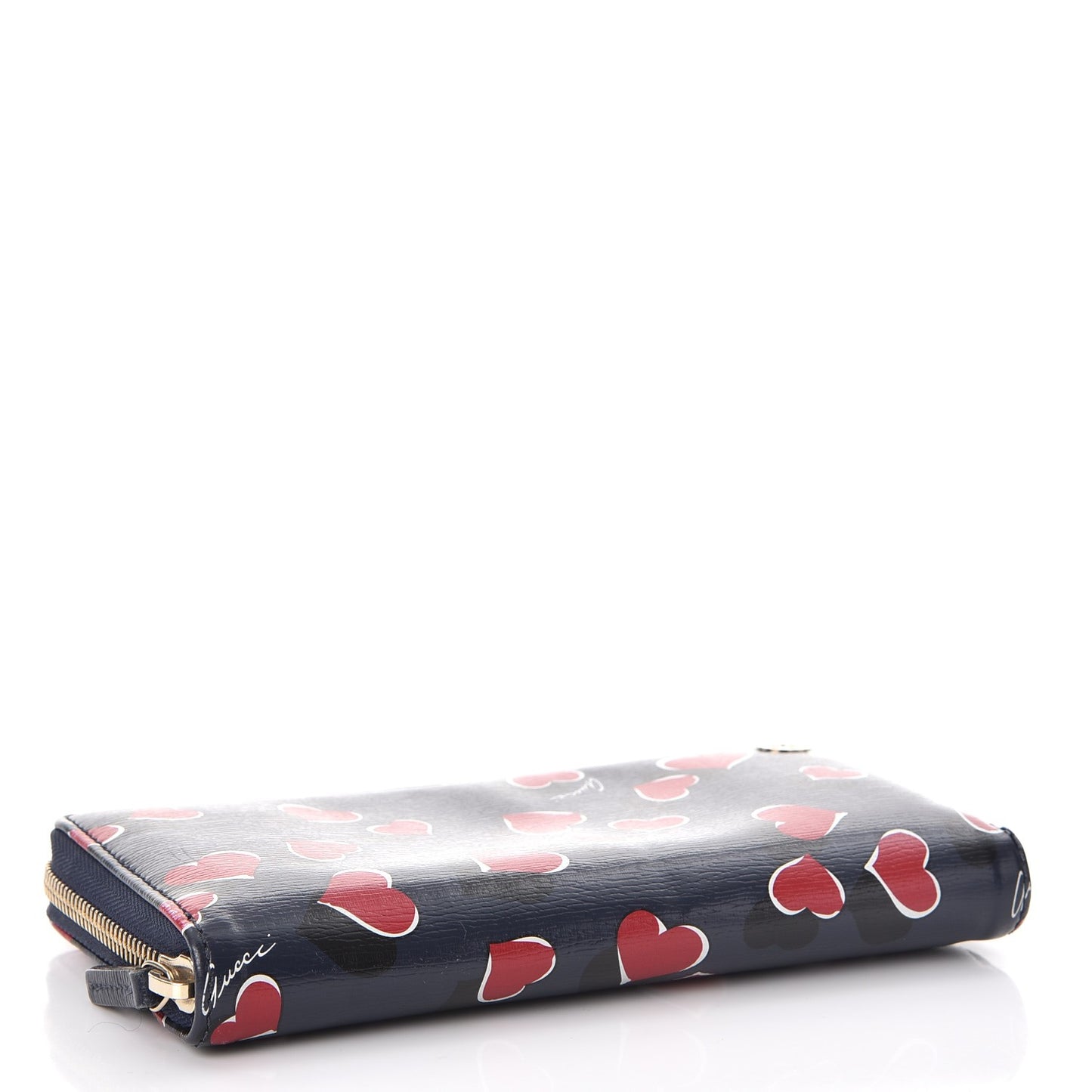 Calfskin Heartbeat Print Zip Around Wallet Blue