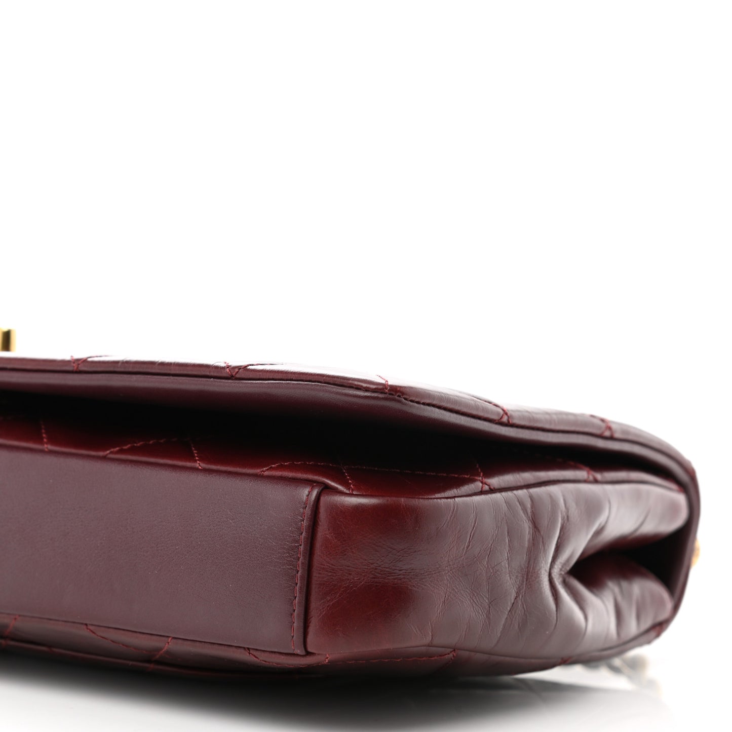 Calfskin Quilted Gold Bar Flap Burgundy