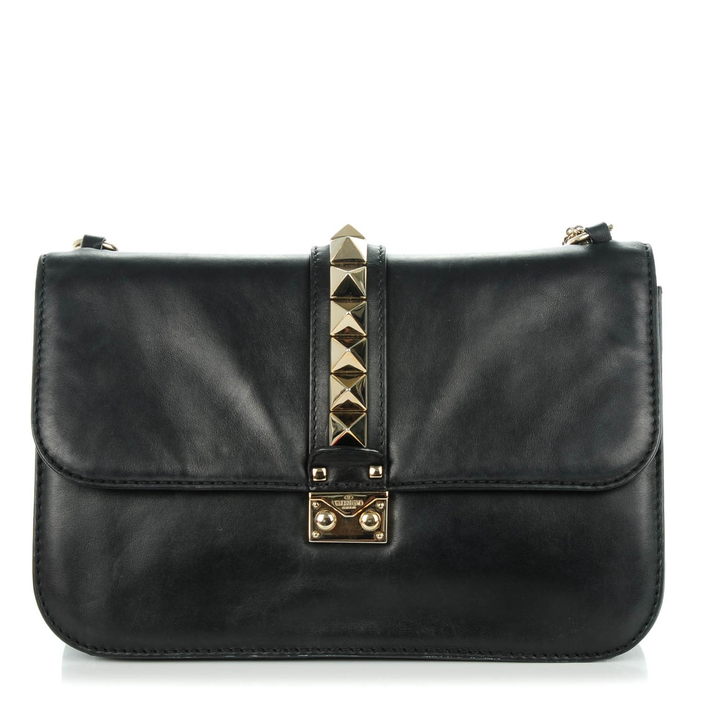 Vitello Large Glam Lock Rockstud Flap Black