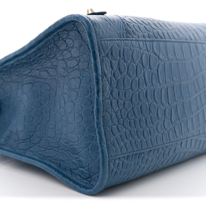 Balenciaga Calfskin Crocodile Embossed Classic Silver Hardware City Bleu Marine 10 of 15