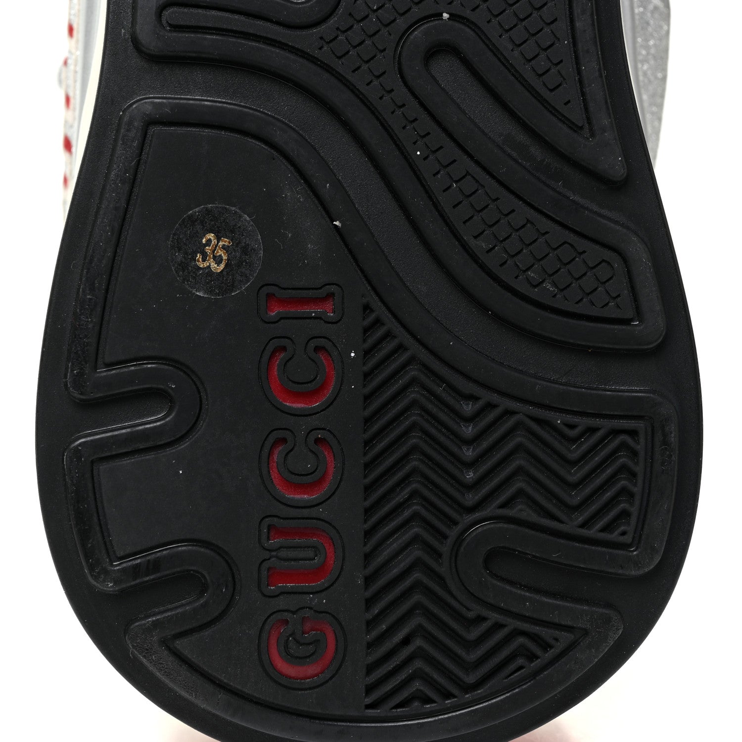 Gucci Metallic Calfskin Glitter Mesh Womens Ultrapace Sneakers 35 Silver Light Grey Mystic White 8 of 10