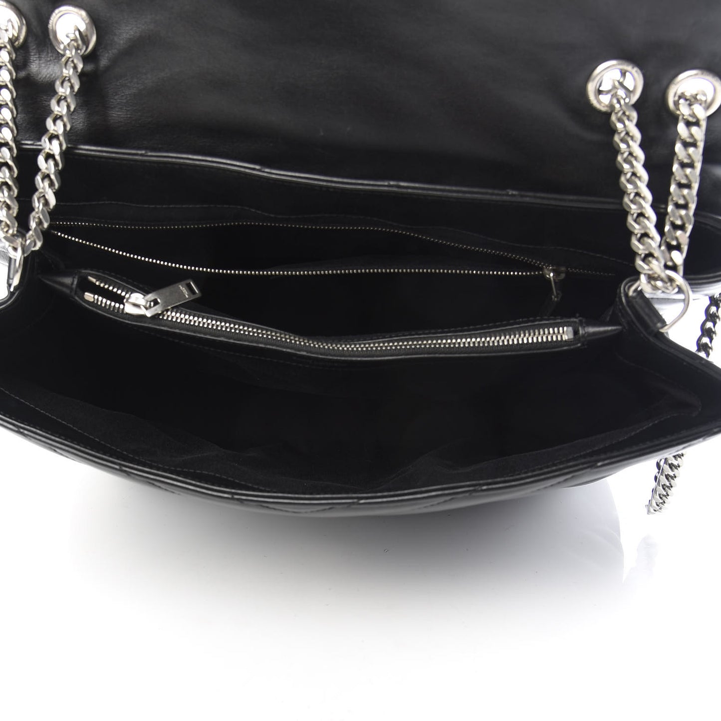 Calfskin Y Quilted Monogram Large Loulou Chain Satchel Black