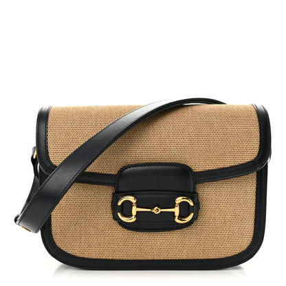 Gucci Vintage Rice Canvas Plutone Calfskin Horsebit 1955 Shoulder Bag Beige Blue 1 of 12