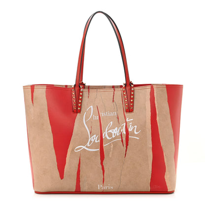 Christian Louboutin Calfskin Spikes Loubi Print East West Cabata Tote Kraft Red 1 of 12