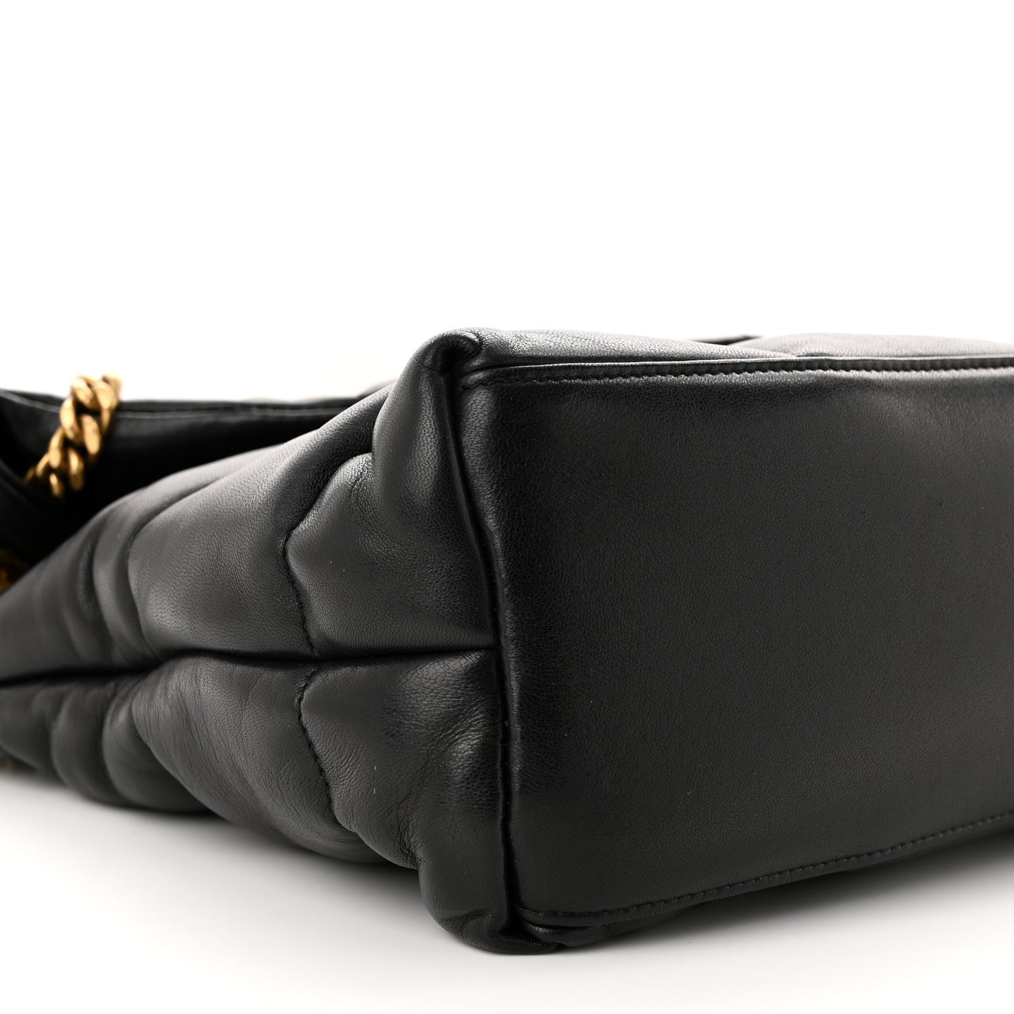 Lambskin Quilted Medium Loulou Puffer Monogram Chain Satchel Black
