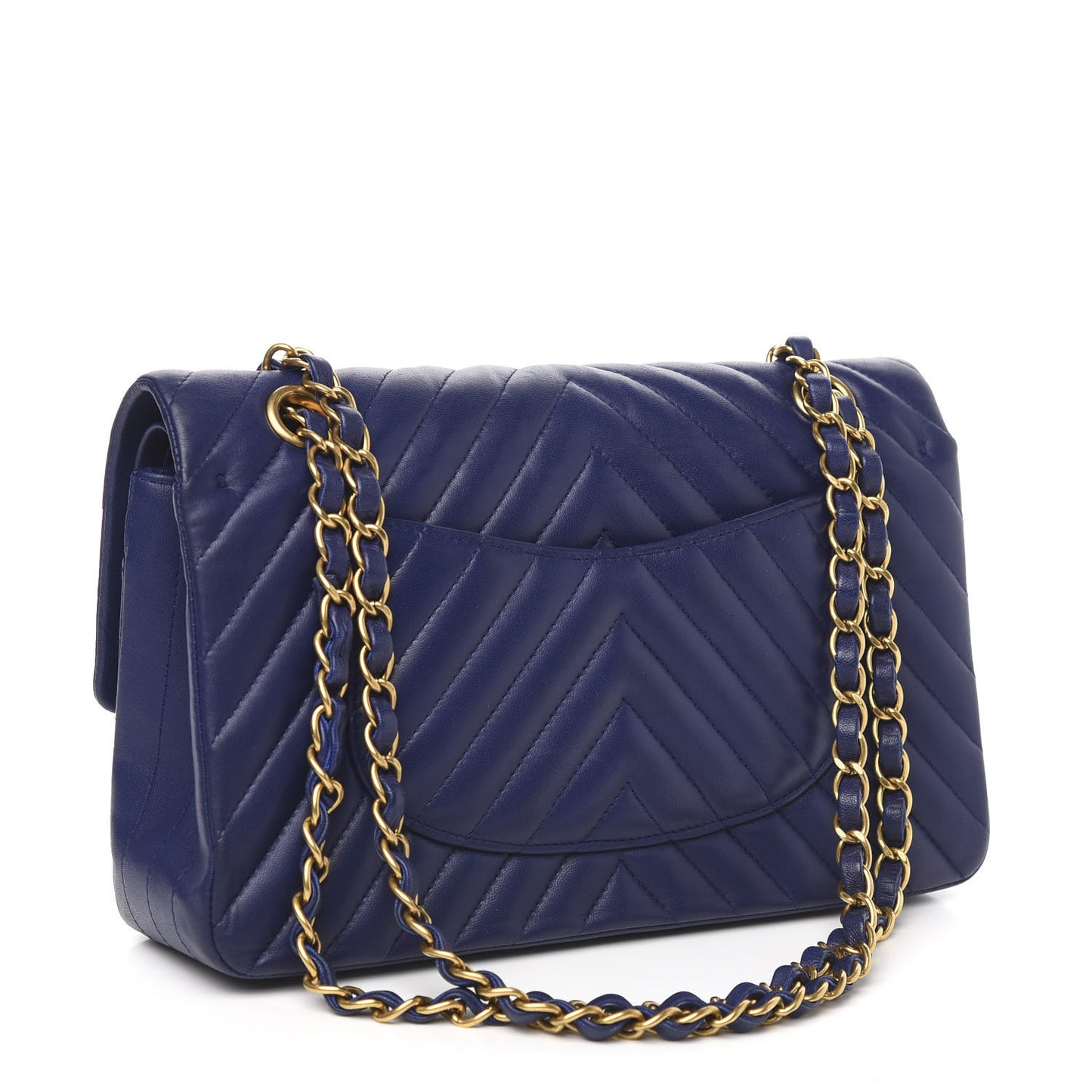 Lambskin Chevron Quilted Medium Double Flap Blue