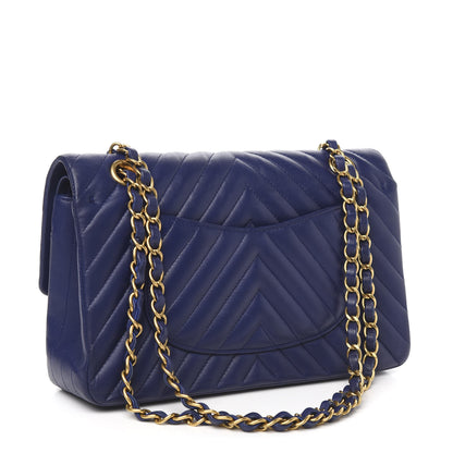 Chanel Lambskin Chevron Quilted Medium Double Flap Blue 3 of 11