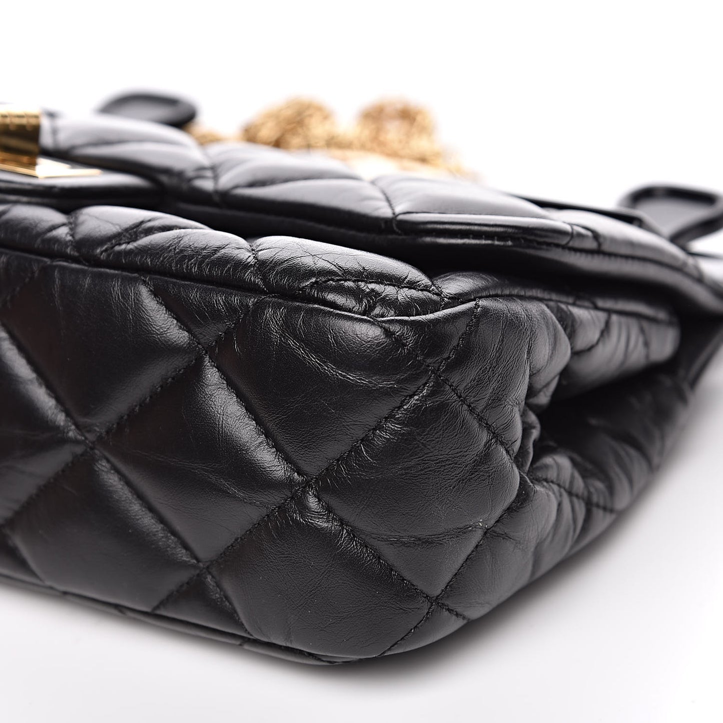 Aged Calfskin Quilted 2.55 Reissue Mini Hanger Flap Black