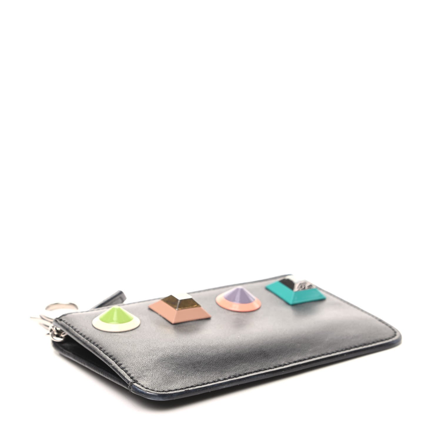 Fendi Vitello Liberty Studded Large Key Case Pouch Black Multicolor 4 of 8