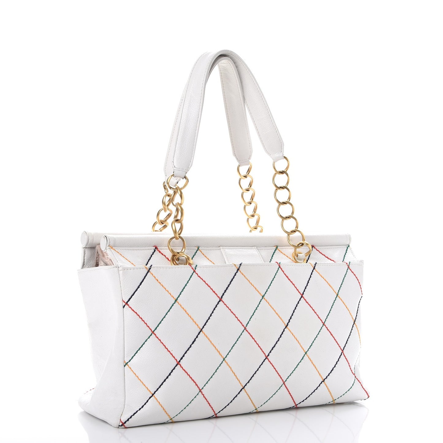 Calfskin Multicolor Stitch Tote White