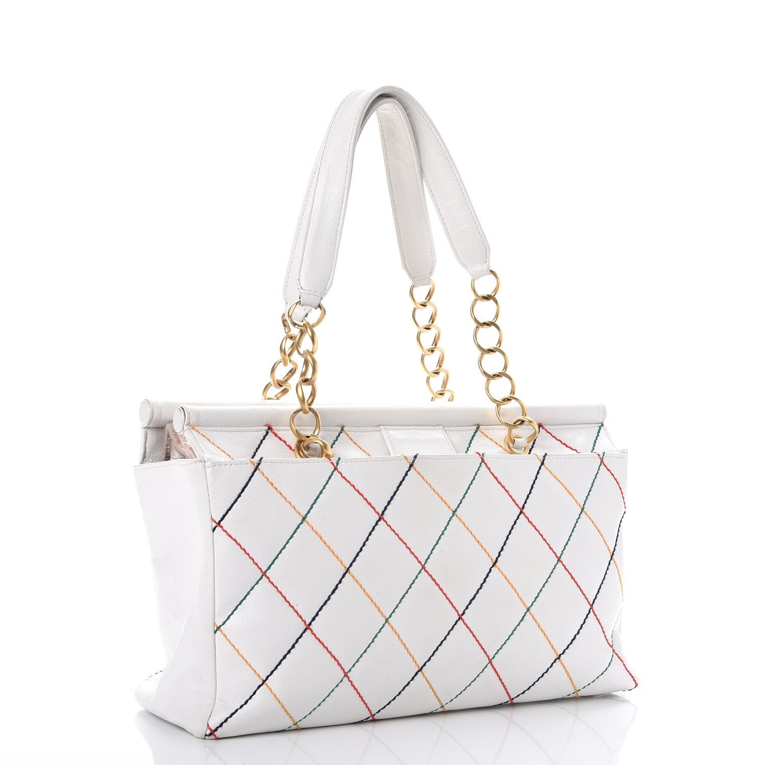 Chanel Calfskin Multicolor Stitch Tote White 3 of 18
