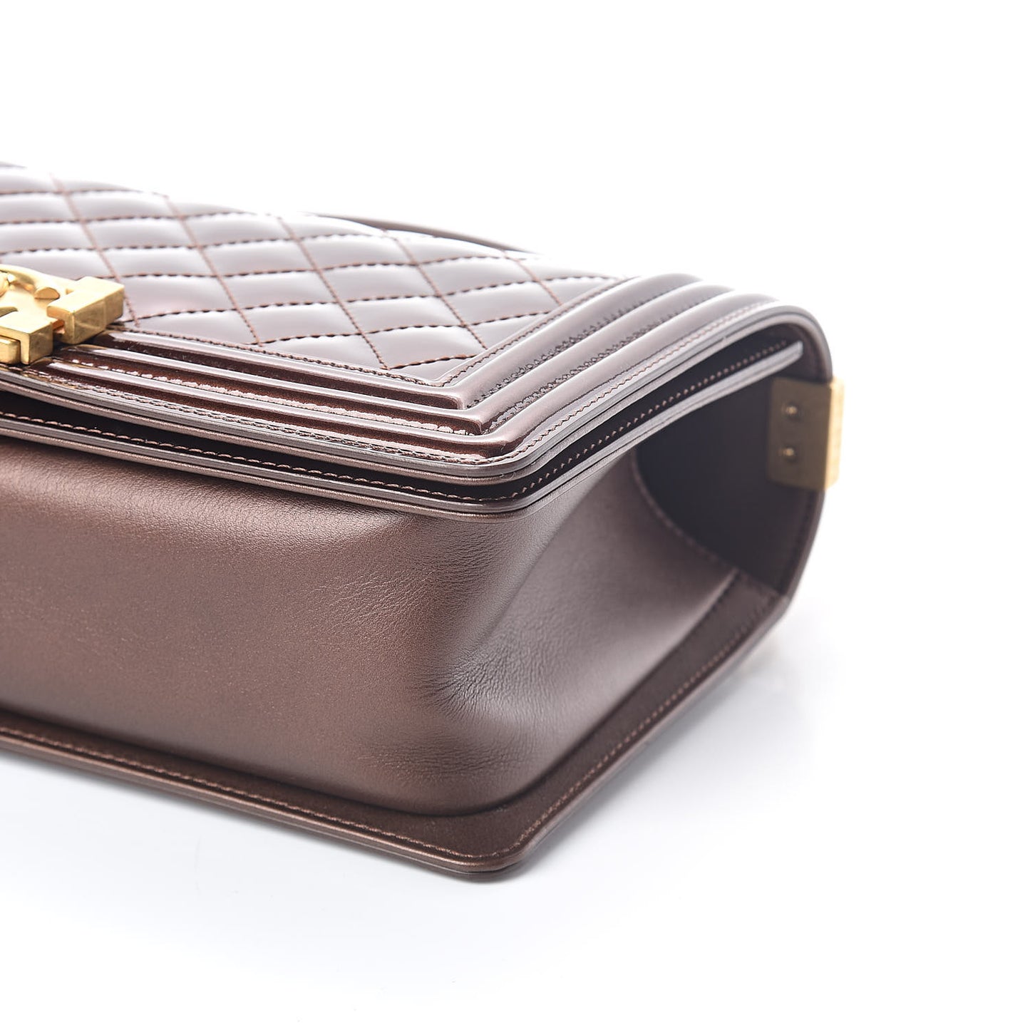 Metallic Patent Calfskin Quilted Medium Boy Flap Brown
