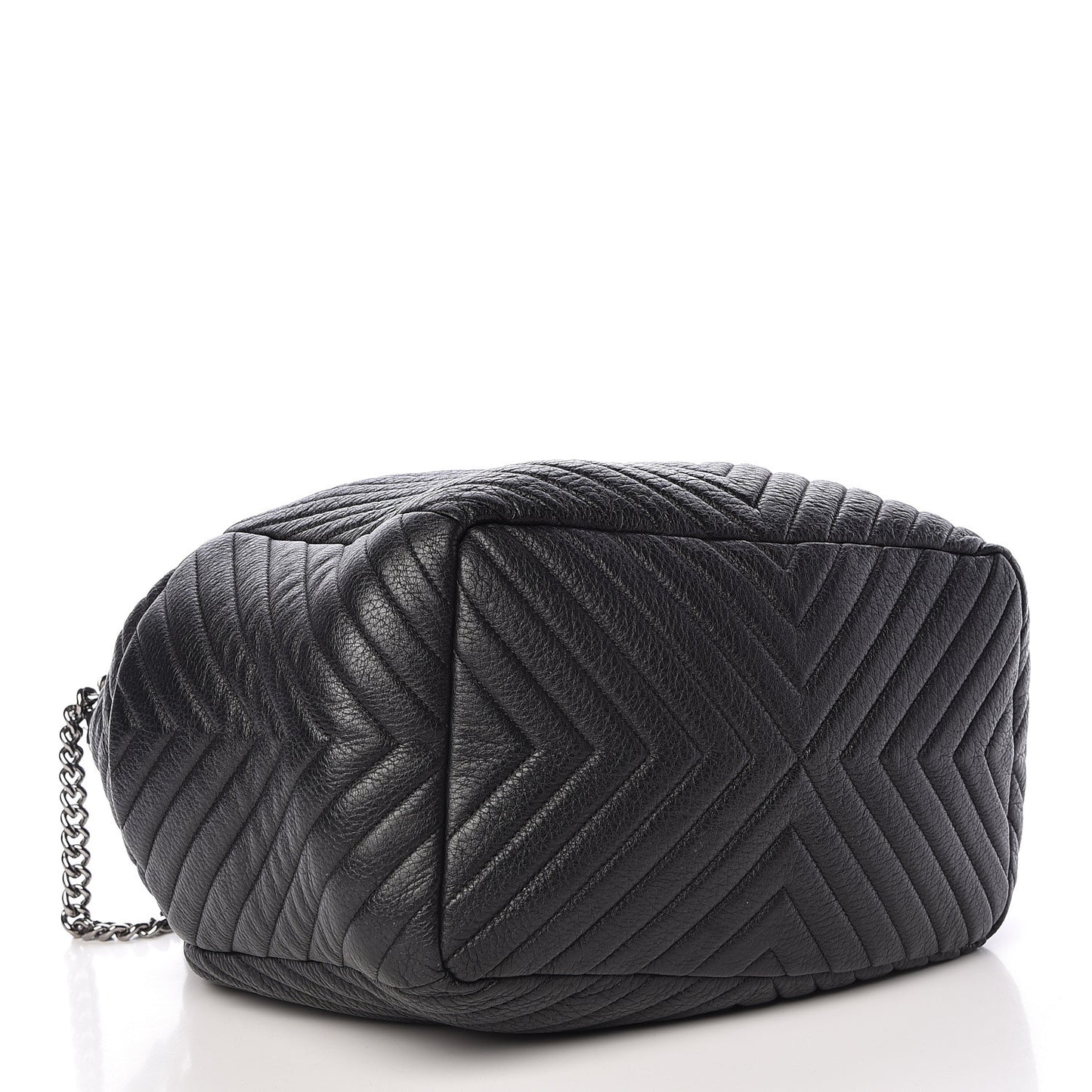 Deerskin Chevron Large CC Chain Bucket Drawstring Bag Black