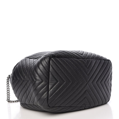 Chanel Deerskin Chevron Large CC Chain Bucket Drawstring Bag Black 4 of 10