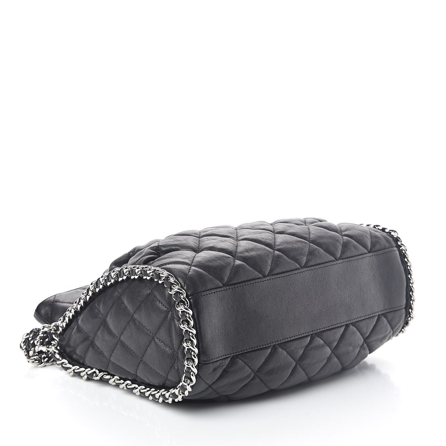 Washed Lambskin Chain Around Hobo Black