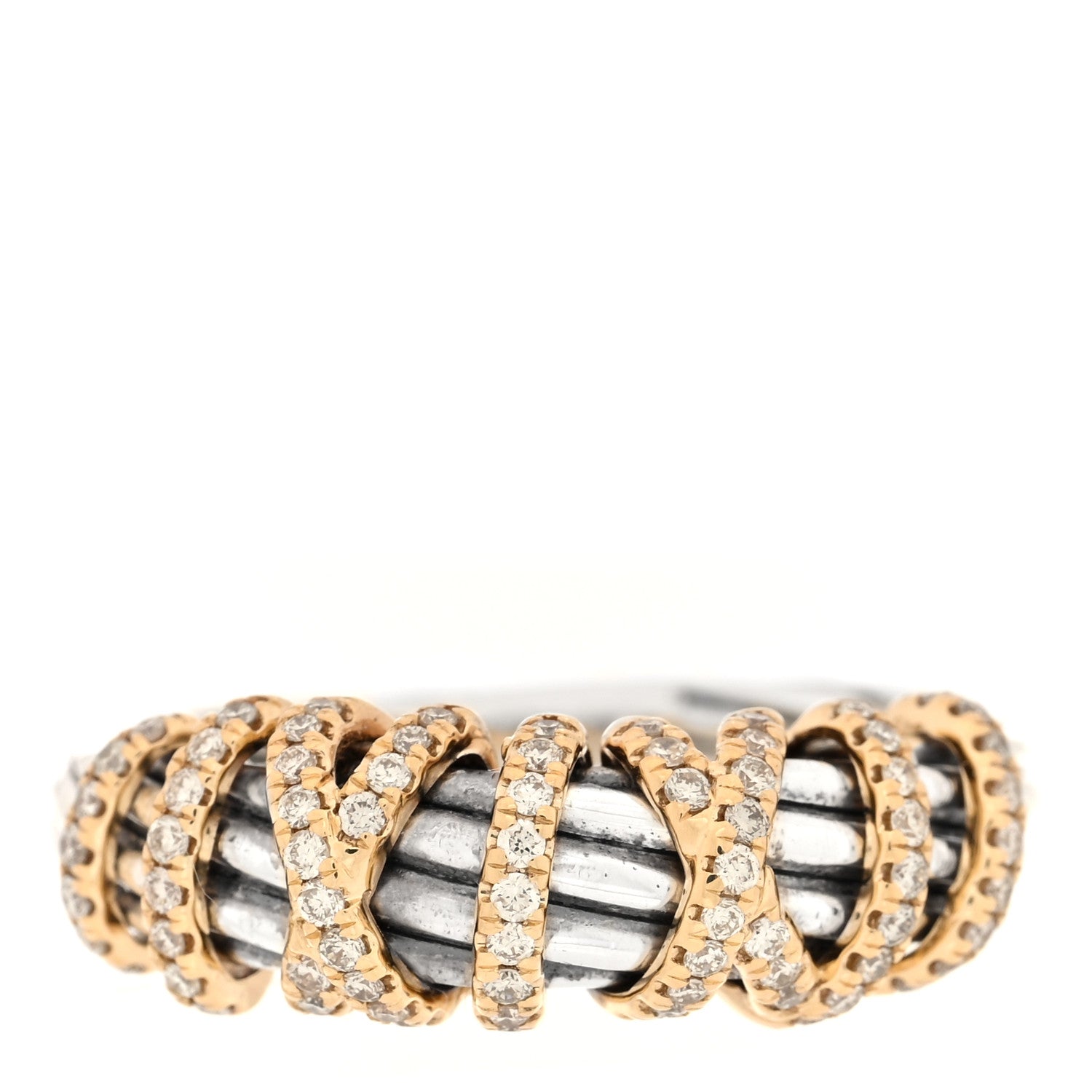David Yurman Sterling Silver 18K Yellow Gold Diamond Helena Ring 60 9 1 of 4