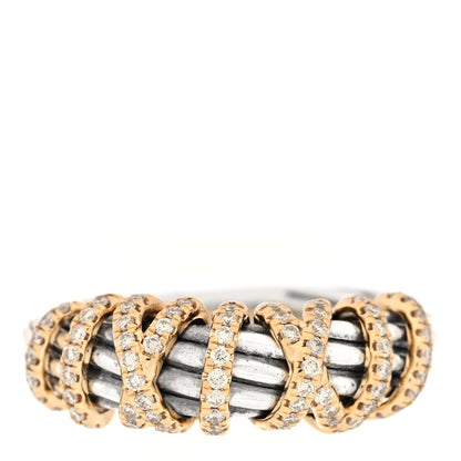 David Yurman Sterling Silver 18K Yellow Gold Diamond Helena Ring 60 9 1 of 4