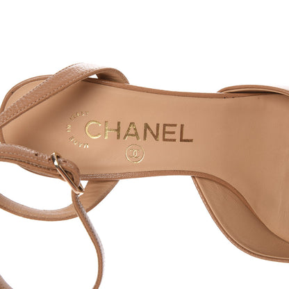 Chanel Lambskin Grosgrain Cap Toe CC Slingback Sandals 37.5 Beige Black 6 of 9