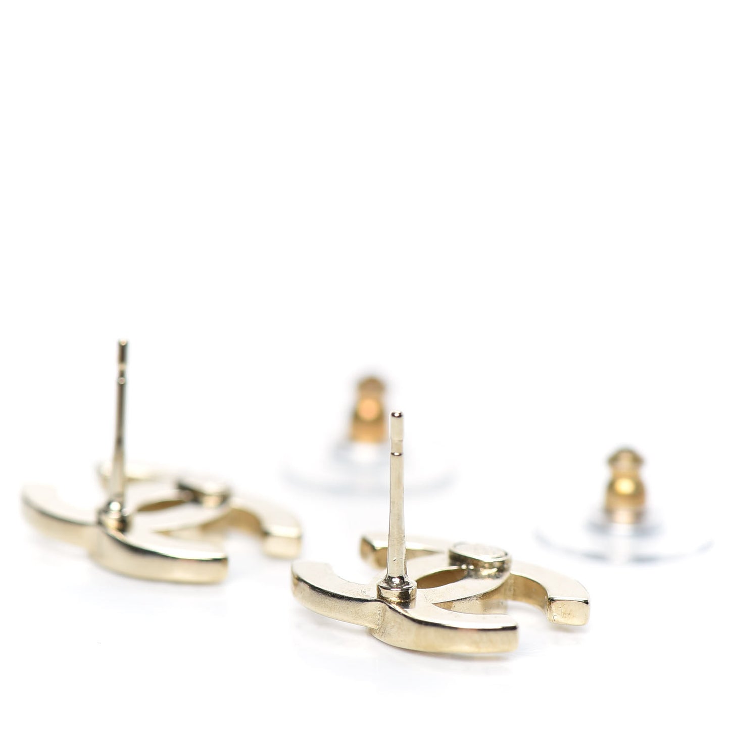 Crystal Metal CC Paris Button Stud Earrings Gold