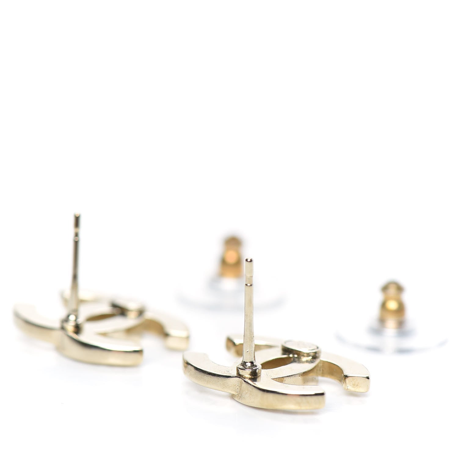 Chanel Crystal Metal CC Paris Button Stud Earrings Gold 4 of 5