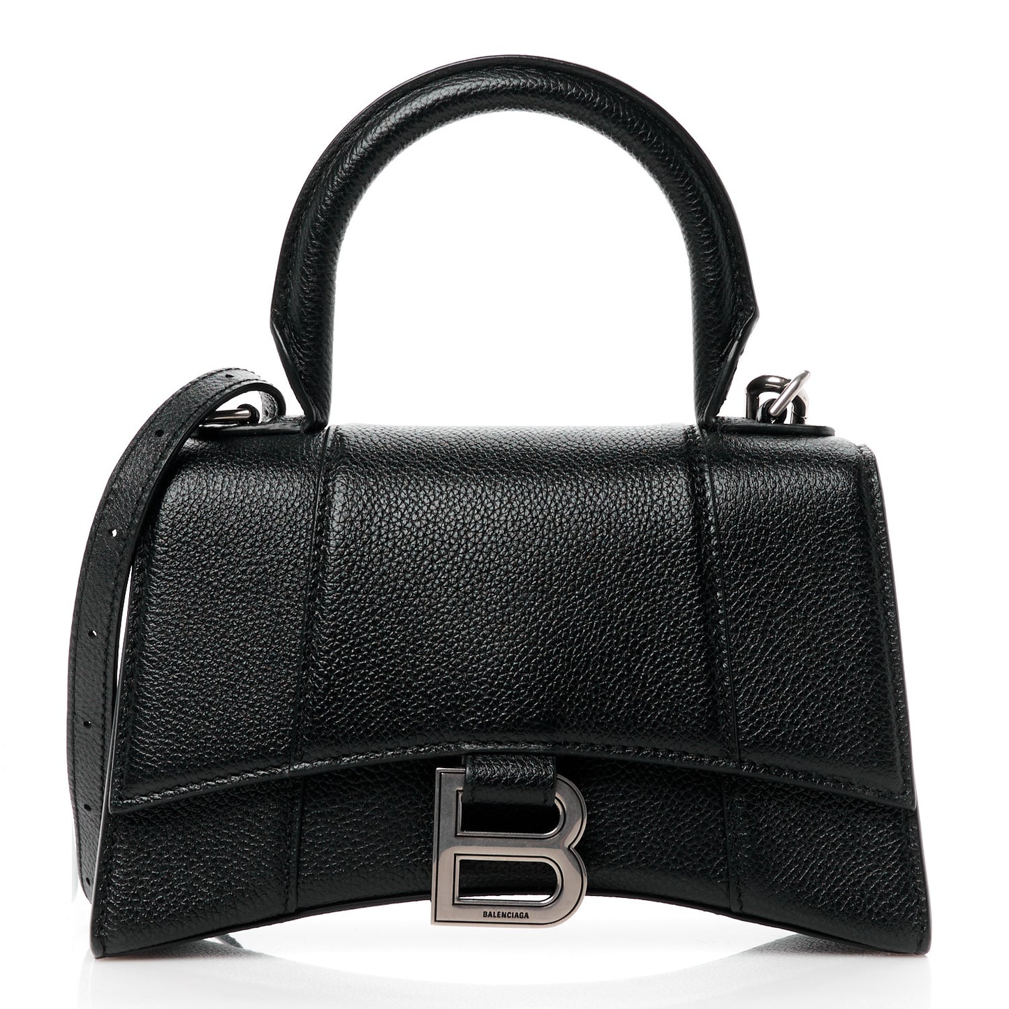 Grained Calfskin Hourglass Top Handle Bag XS Black
