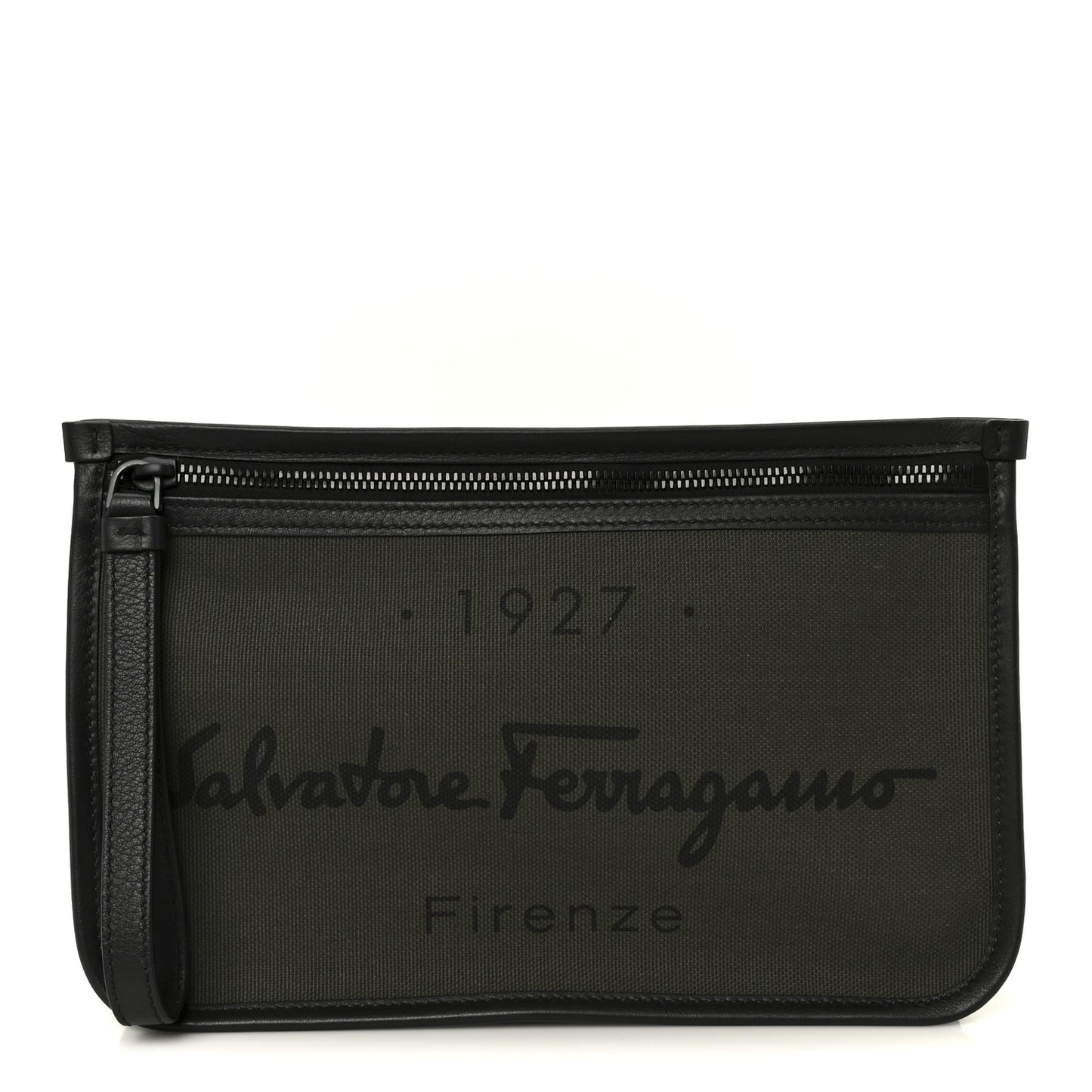 Canvas 1927 Signature Wristlet Clutch Khaki Black