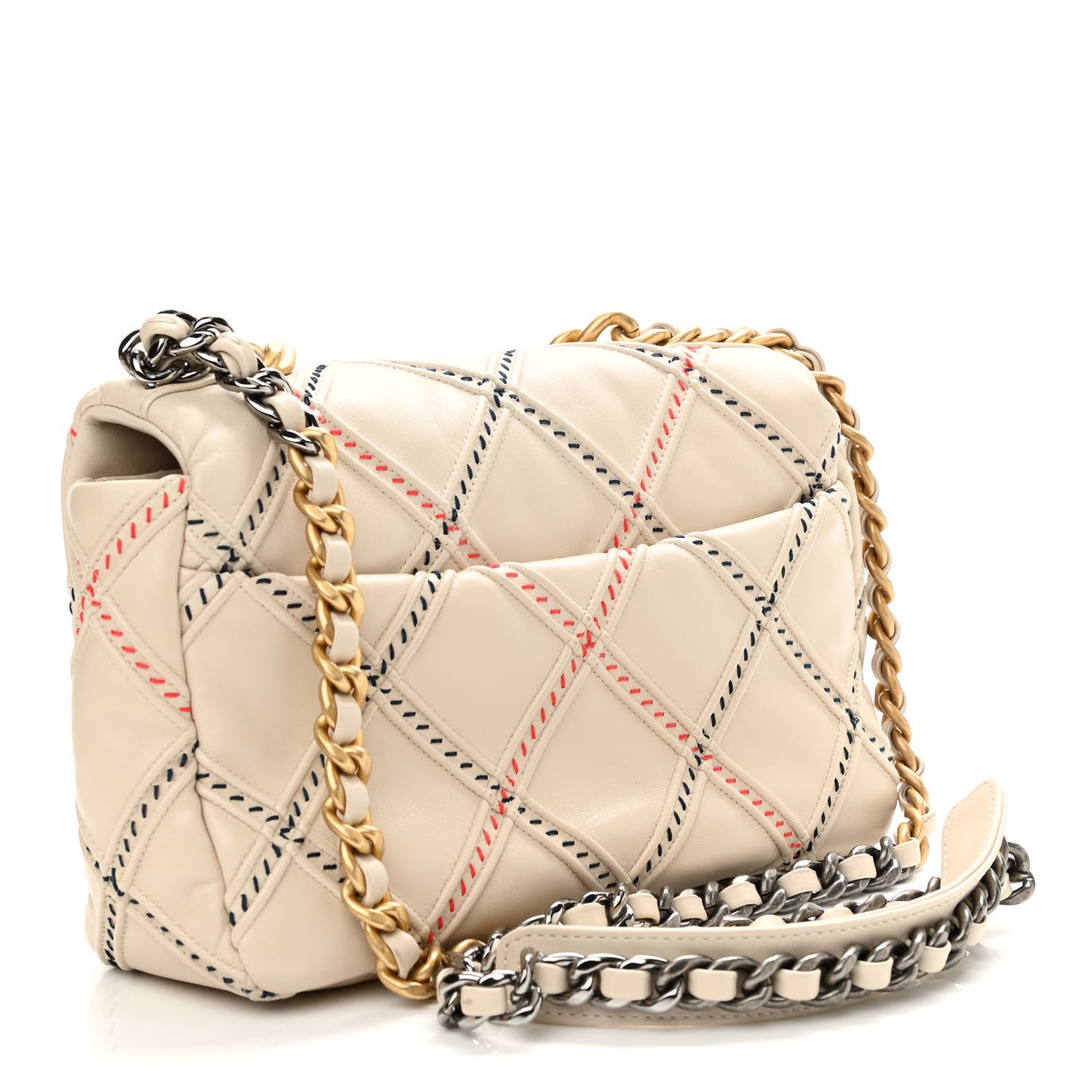 Lambskin Mixed Fibers Quilted Medium Chanel 19 Flap Beige