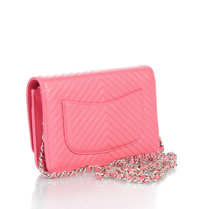 Chanel Caviar Chevron Wallet On Chain WOC Pink 3 of 8
