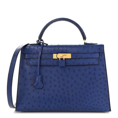 Hermes Ostrich Kelly Sellier 32 Bleu Iris 1 of 18