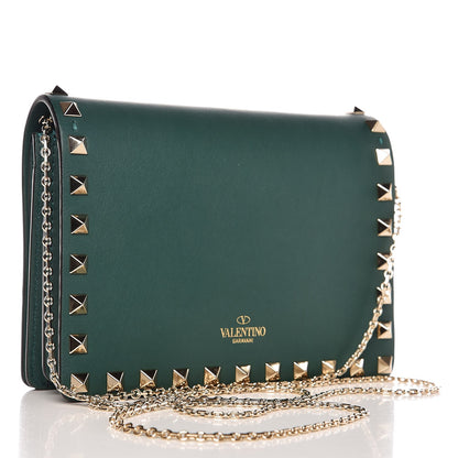 Valentino Garavani Calfskin Panther Mini Rockstud Wallet on Chain Emerald 3 of 7