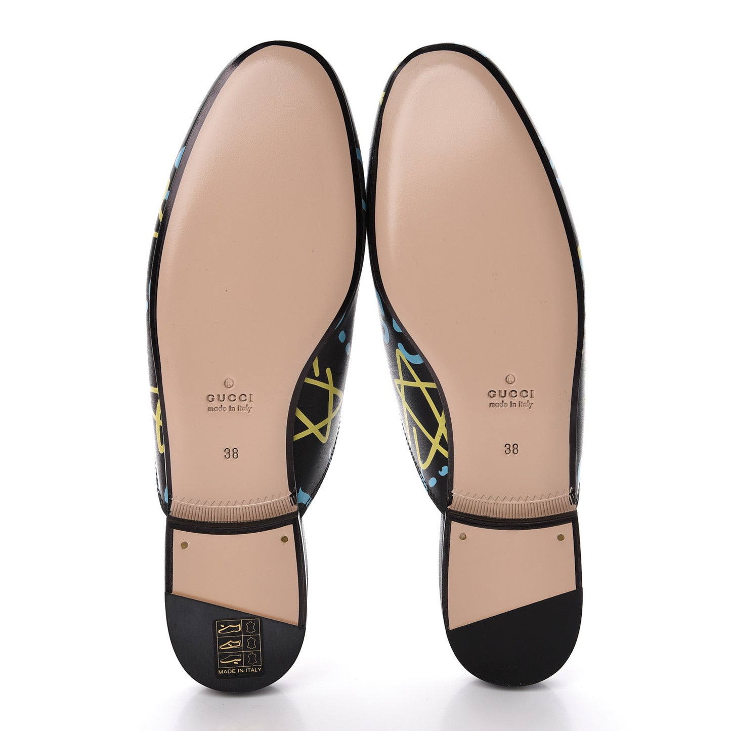 Calfskin GucciGhost Print Womens Princetown Slippers 38 Black New Acquamarine