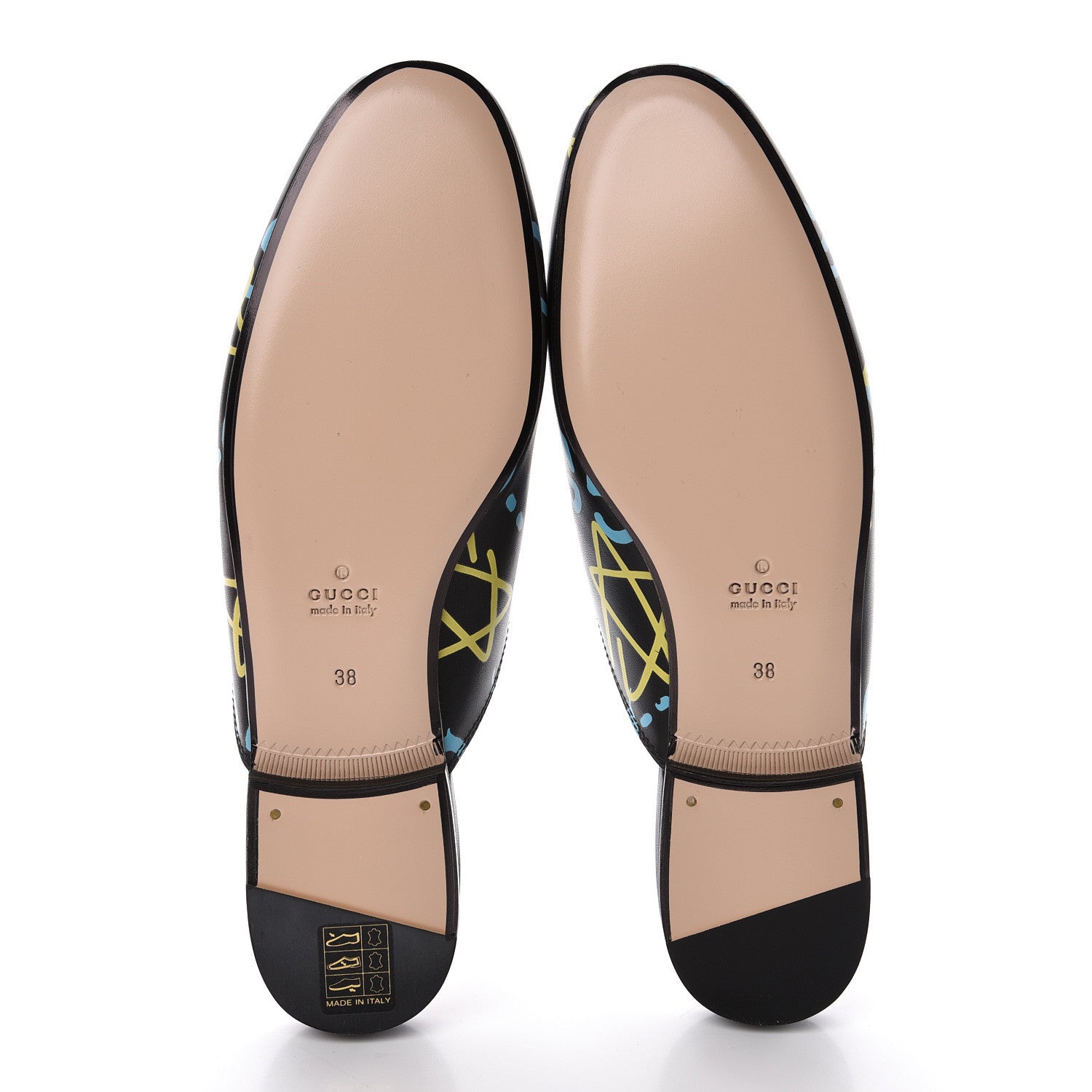 Gucci Calfskin GucciGhost Print Womens Princetown Slippers 38 Black New Acquamarine 6 of 9