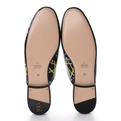 Gucci Calfskin GucciGhost Print Womens Princetown Slippers 38 Black New Acquamarine 6 of 9