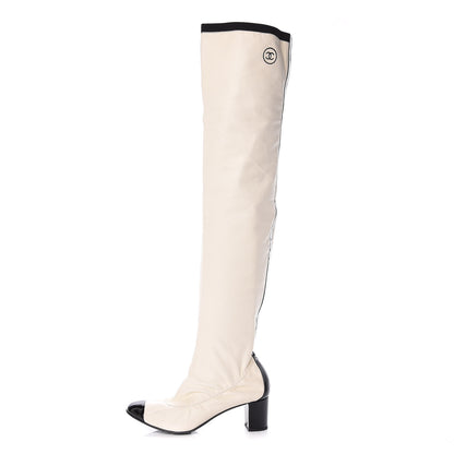 Chanel Lambskin Patent Cap Toe Over the Knee Boots 37.5 White 1 of 18