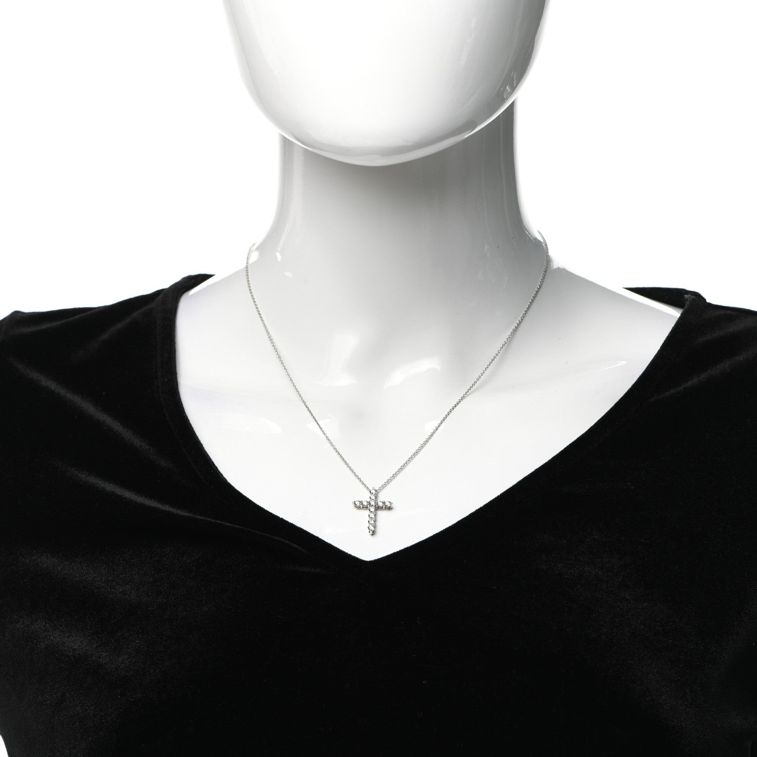 Tiffany Platinum Diamond Medium Cross Pendant Necklace 2 of 5