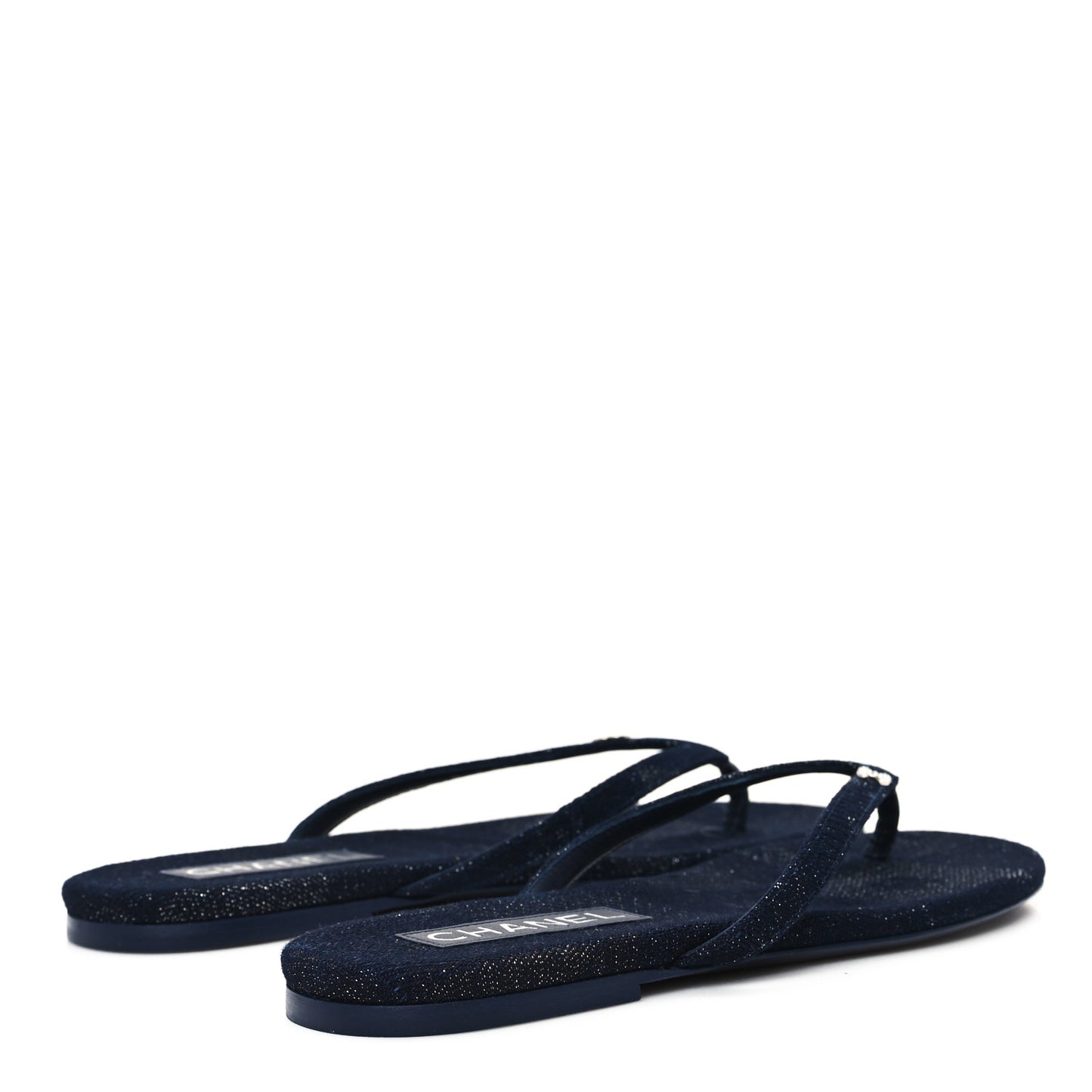 Cotton SIlk Crystal CC Thong Sandals 40 Dark Blue Silver