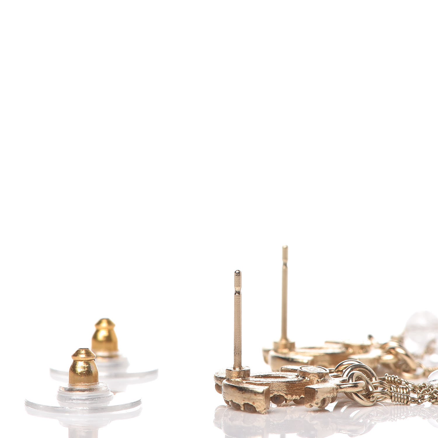 Chanel Bead CC Long Chain Drop Earrings Gold 4 of 5