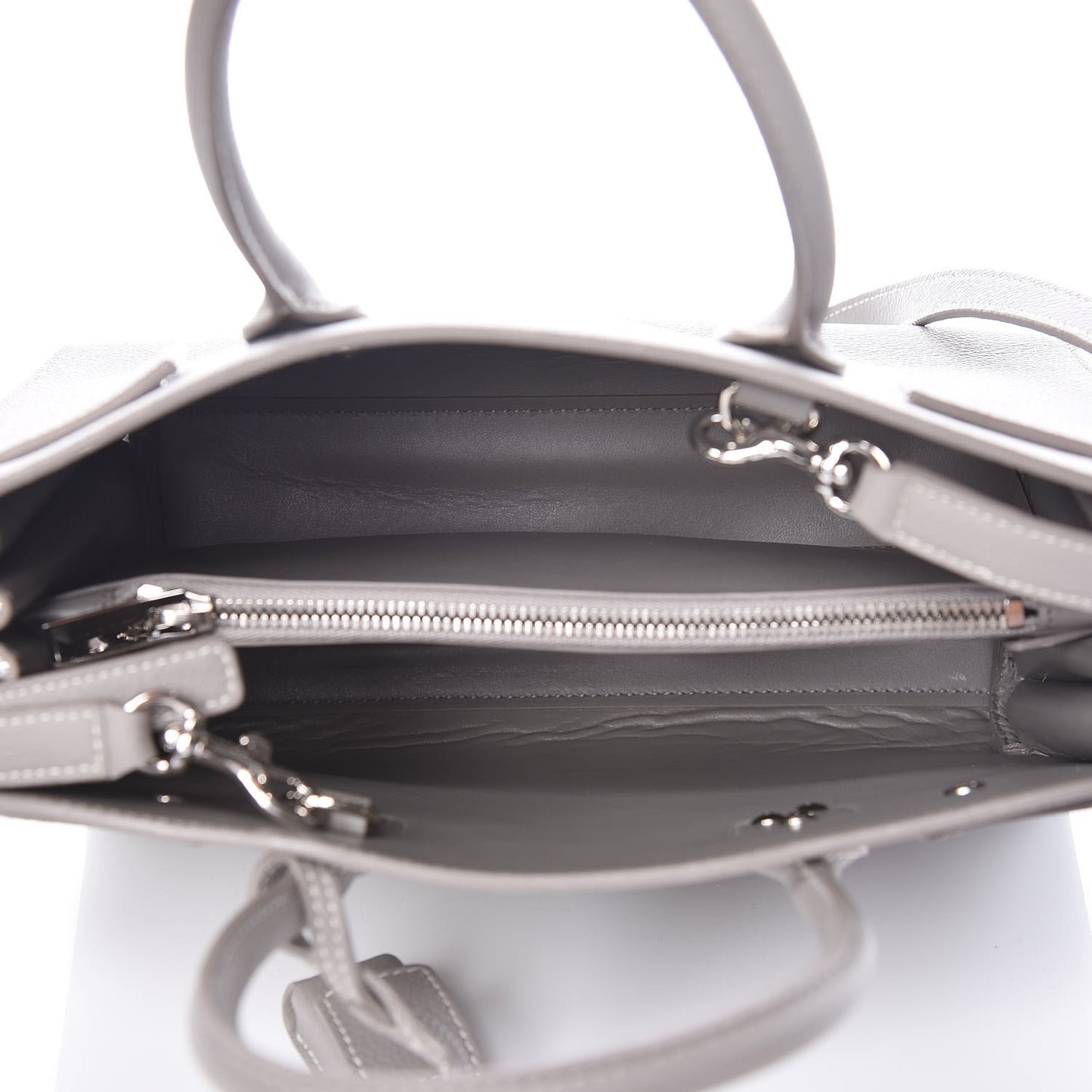 Grained Calfskin Topstich Baby Sac De Jour Grey