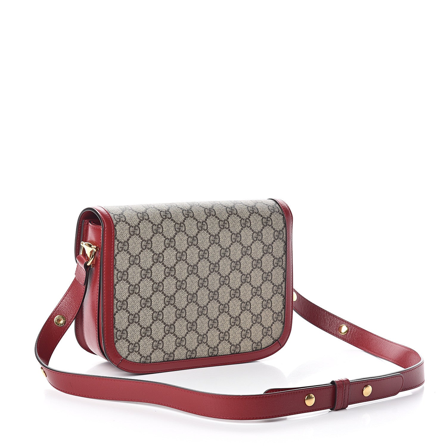 Gucci GG Supreme Monogram Azalea Calfskin Horsebit 1955 Shoulder Bag Beige Ebony New Cherry Red 2 of 9