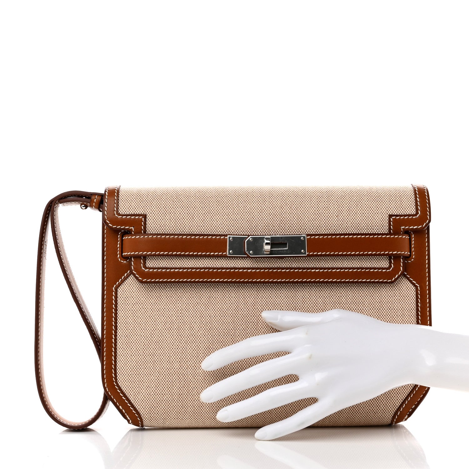Hermes Toile H Barenia Kelly Depeches 25 Pouch Ecru Beige Fauve 2 of 8