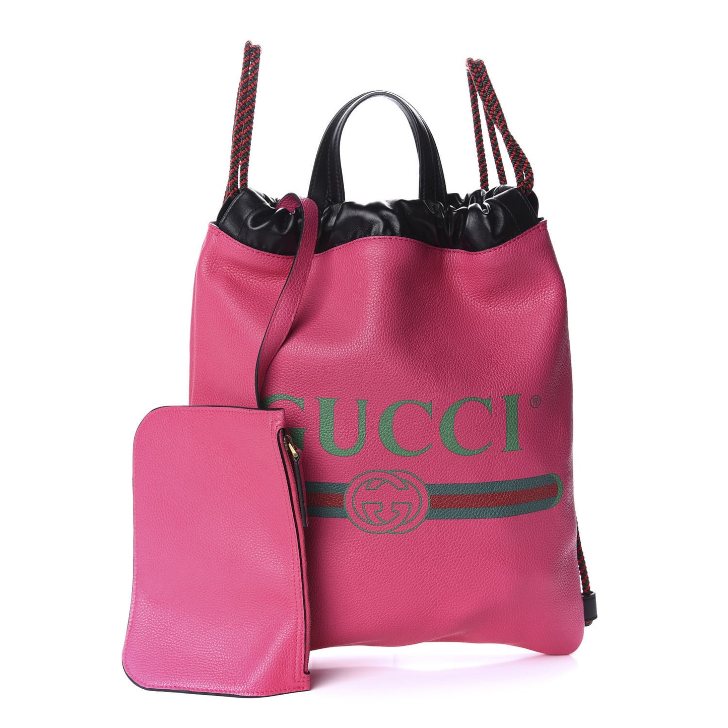 Grained Calfskin Logo Drawstring Backpack Box Pink Green Black