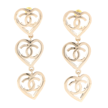 Chanel Metal CC Triple Heart Coco In Love Drop Earrings Gold 1 of 5