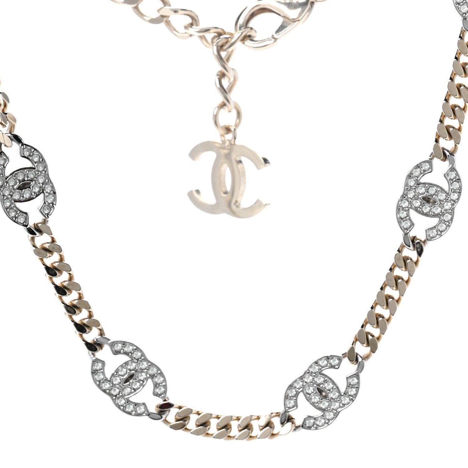 Chanel Crystal Chain CC Link Choker Gold Silver 1 of 5