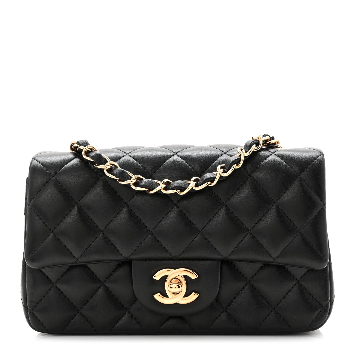Lambskin Quilted Mini Rectangular Flap Black