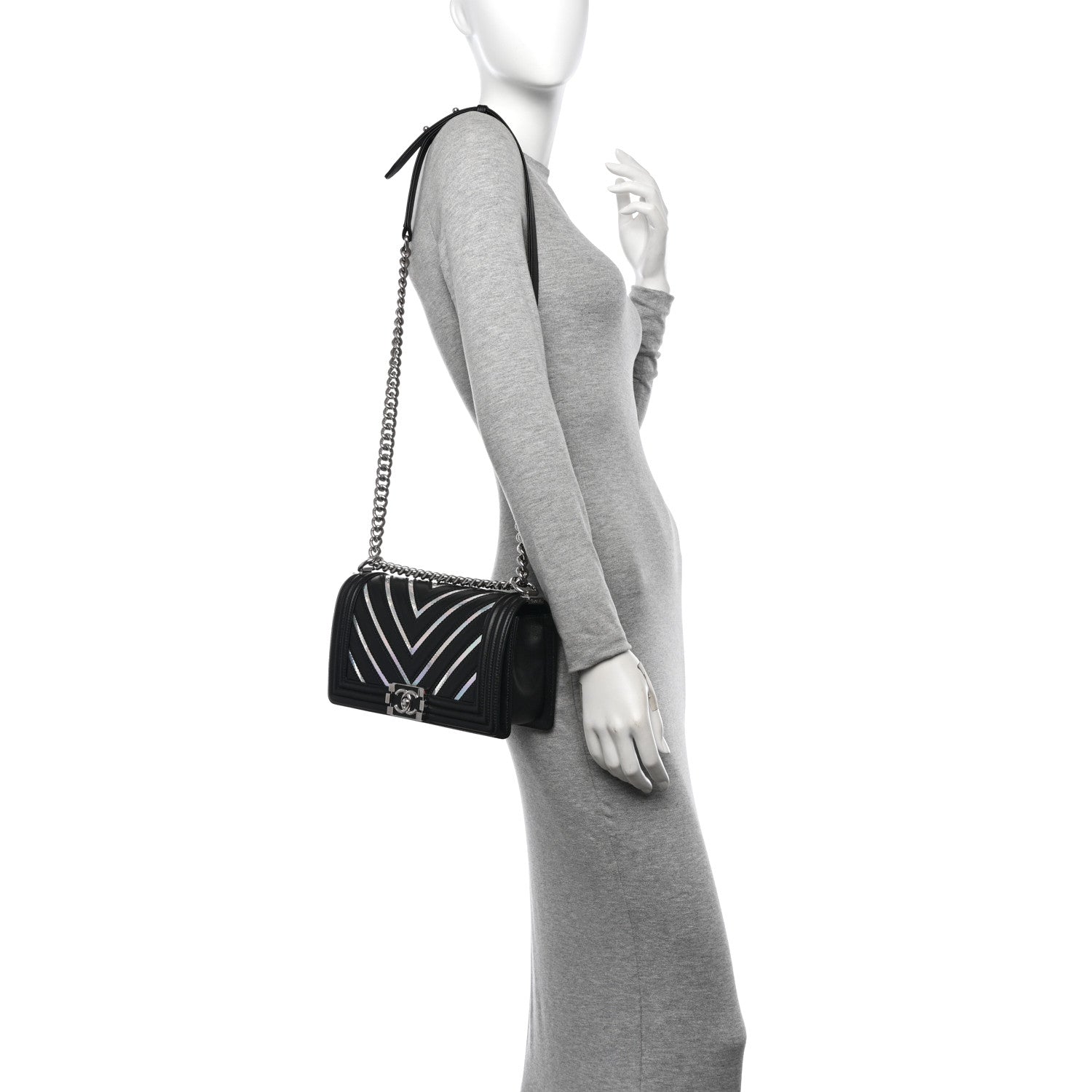 Chanel Lambskin Iridescent PVC Chevron Quilted Medium Boy Flap Black Silver 2 of 10