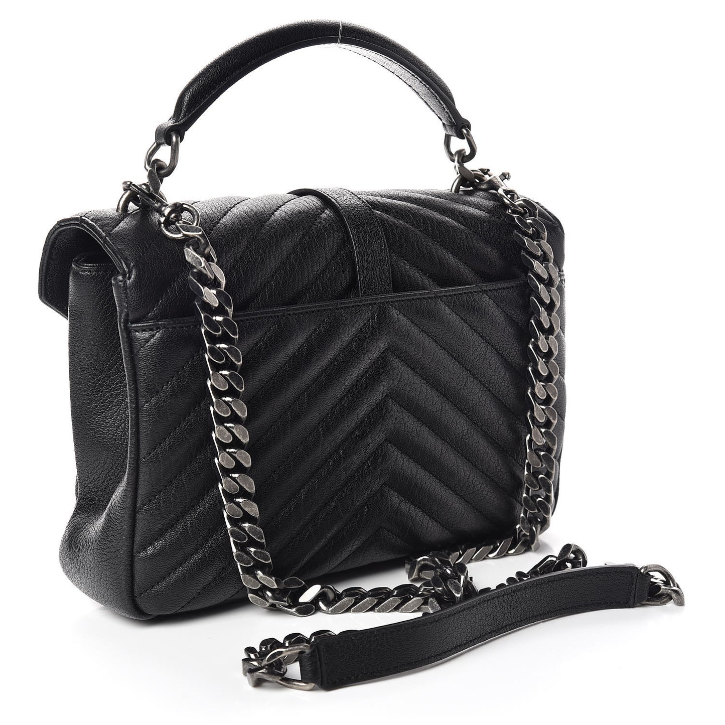 Sheepskin Matelasse Chevron Monogram Medium College Bag Black