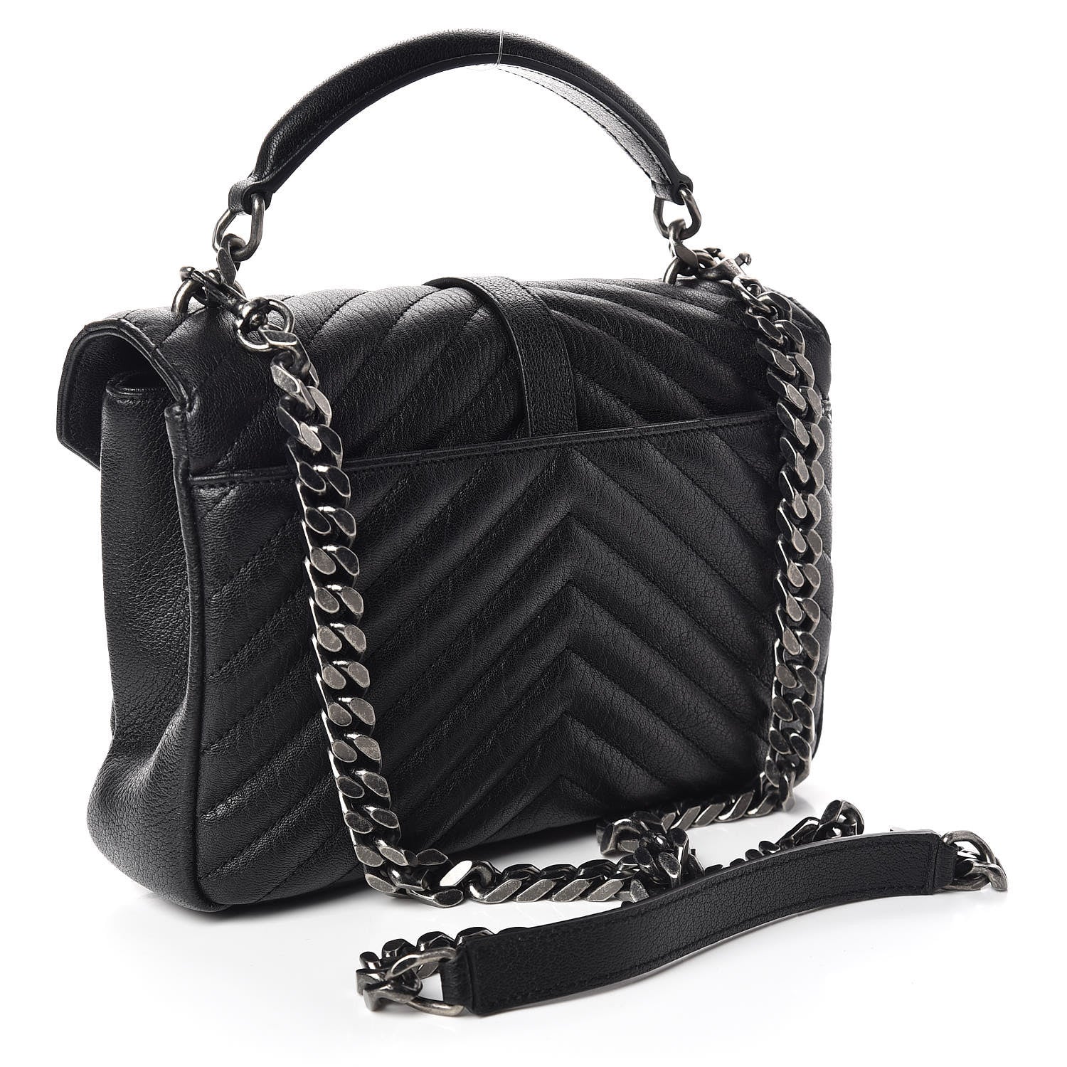 Saint Laurent Sheepskin Matelasse Chevron Monogram Medium College Bag Black 3 of 10