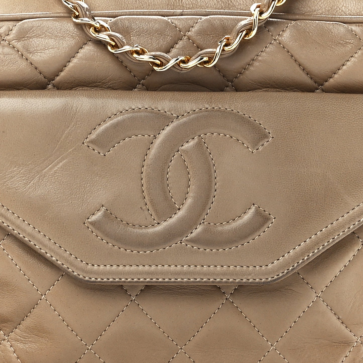 Lambskin Quilted Tassel Camera Case Beige